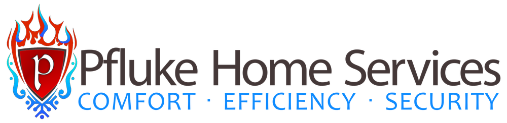 Logo for Pfluke Home Services: red shield with 