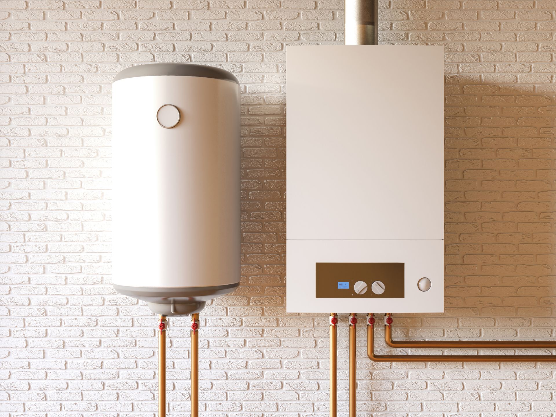 Modern heat pump water heater installed in a residential basement to provide hot water.