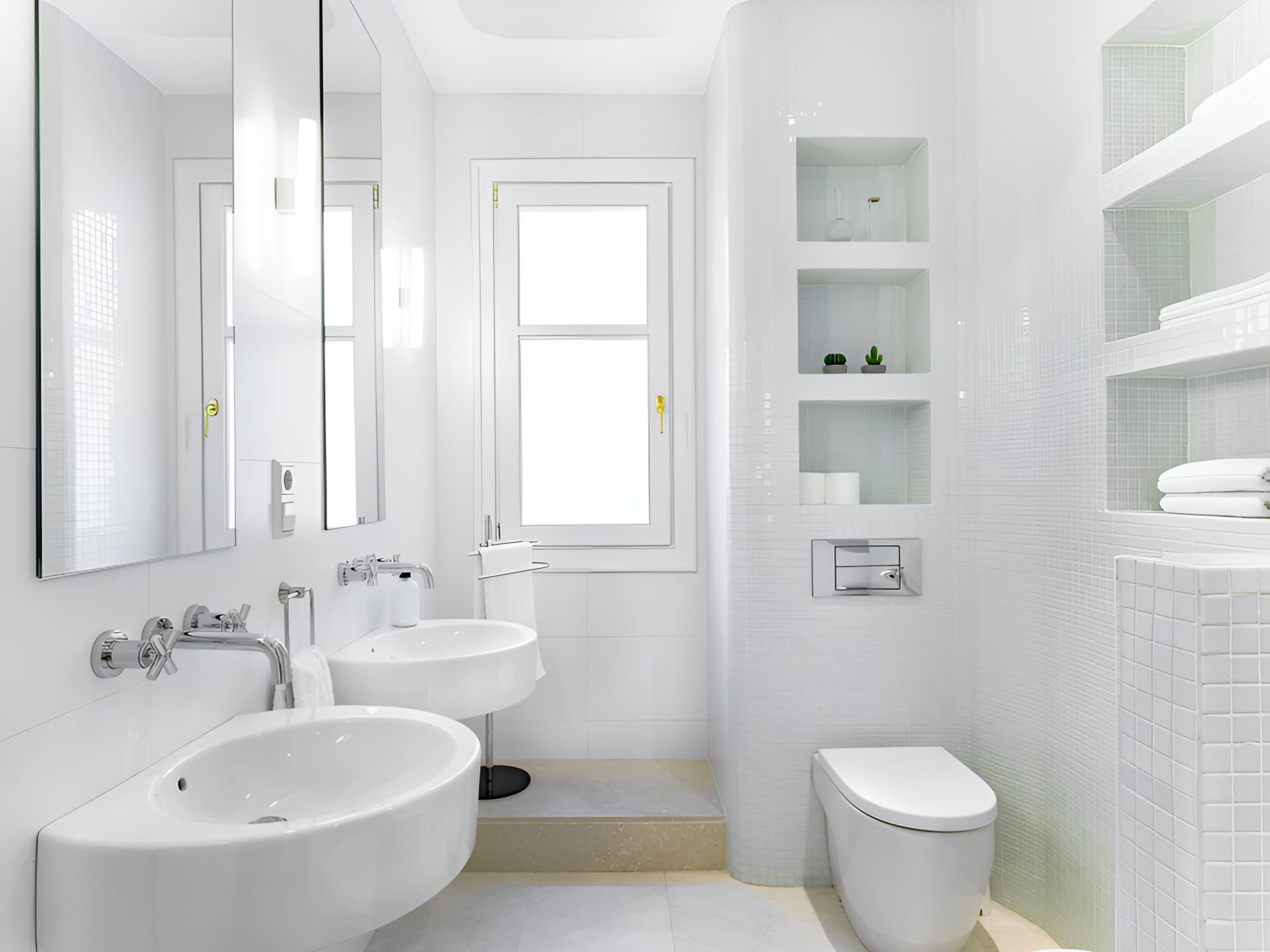 A Bathroom With Two Sinks , a Toilet and a Window — Simpson's Plumbing & Maintenance Service in Dakabin, QLD