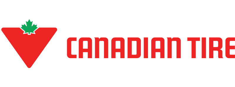 The logo for canadian tire is a red triangle with a maple leaf on it.