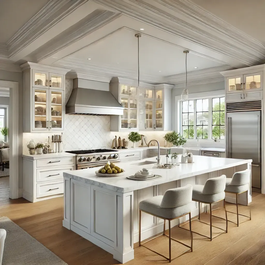 Modern Kitchen Renovation: A sleek and modern kitchen renovation featuring an open layout, bright white cabinetry, and a central kitchen island with stylish countertops.