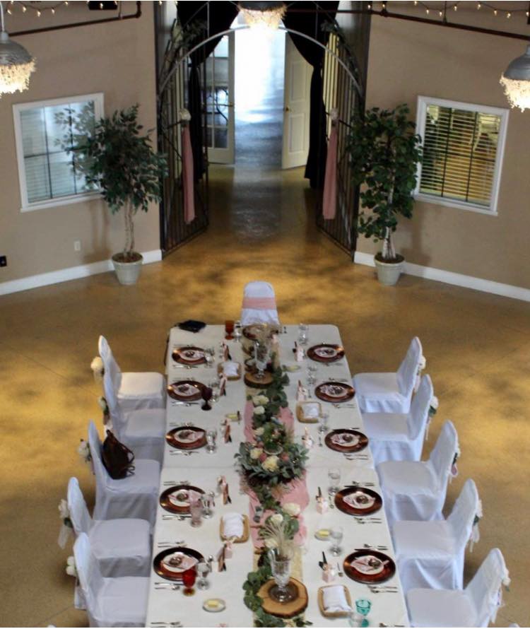 Long Table Reception set up in Atrium