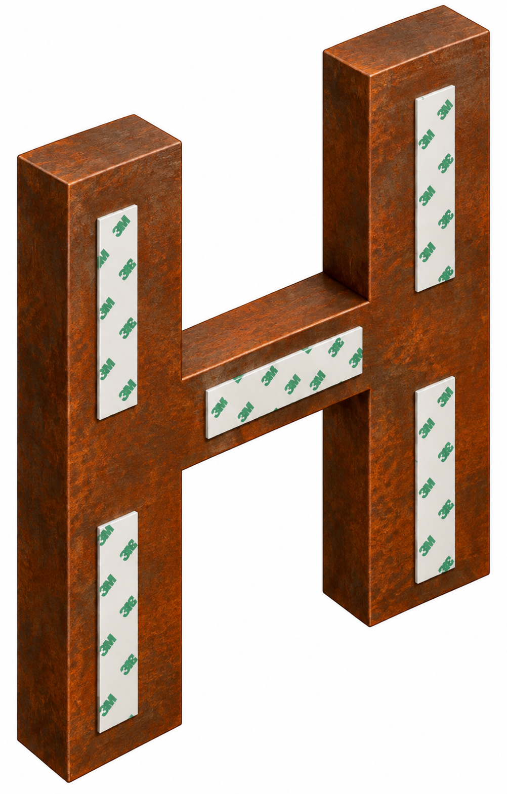 Double face tape mounted on Cor-Ten Steel letters
