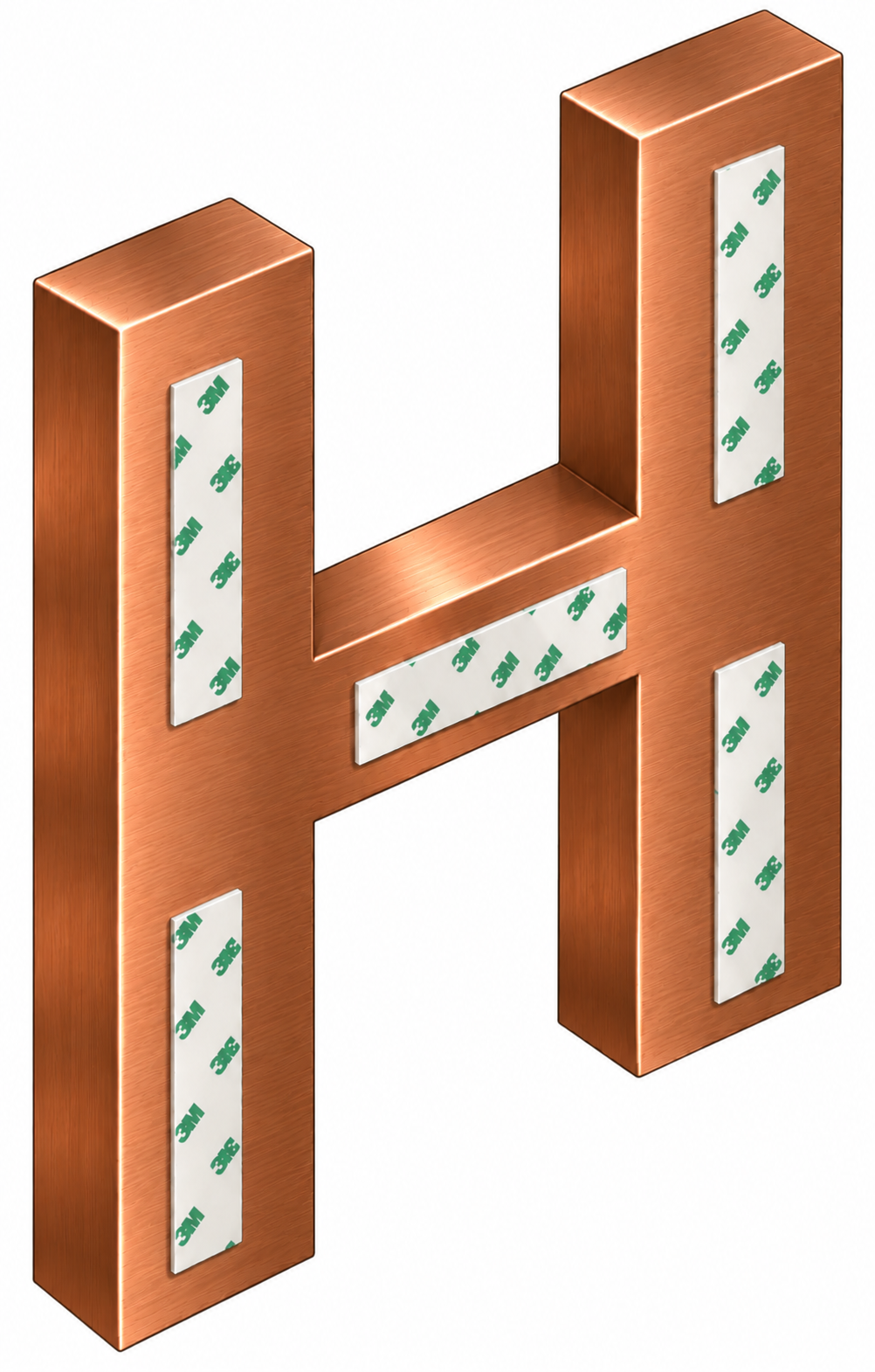 Double face tape mounted on Copper Letter