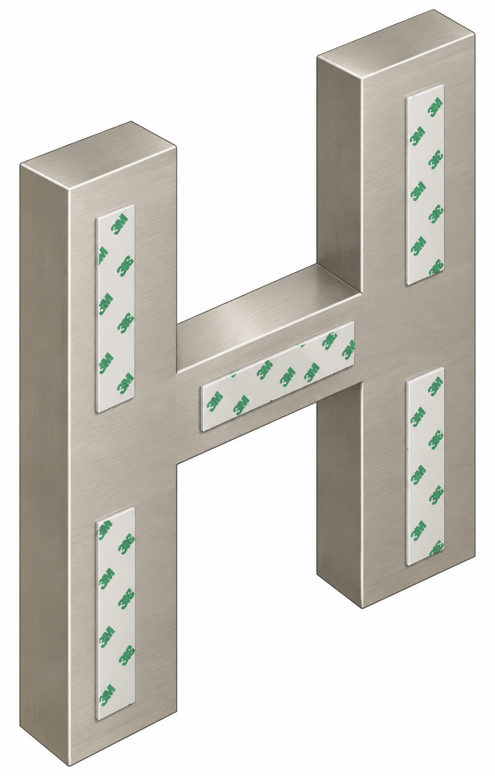 Double face tape mounted on Aluminum letters