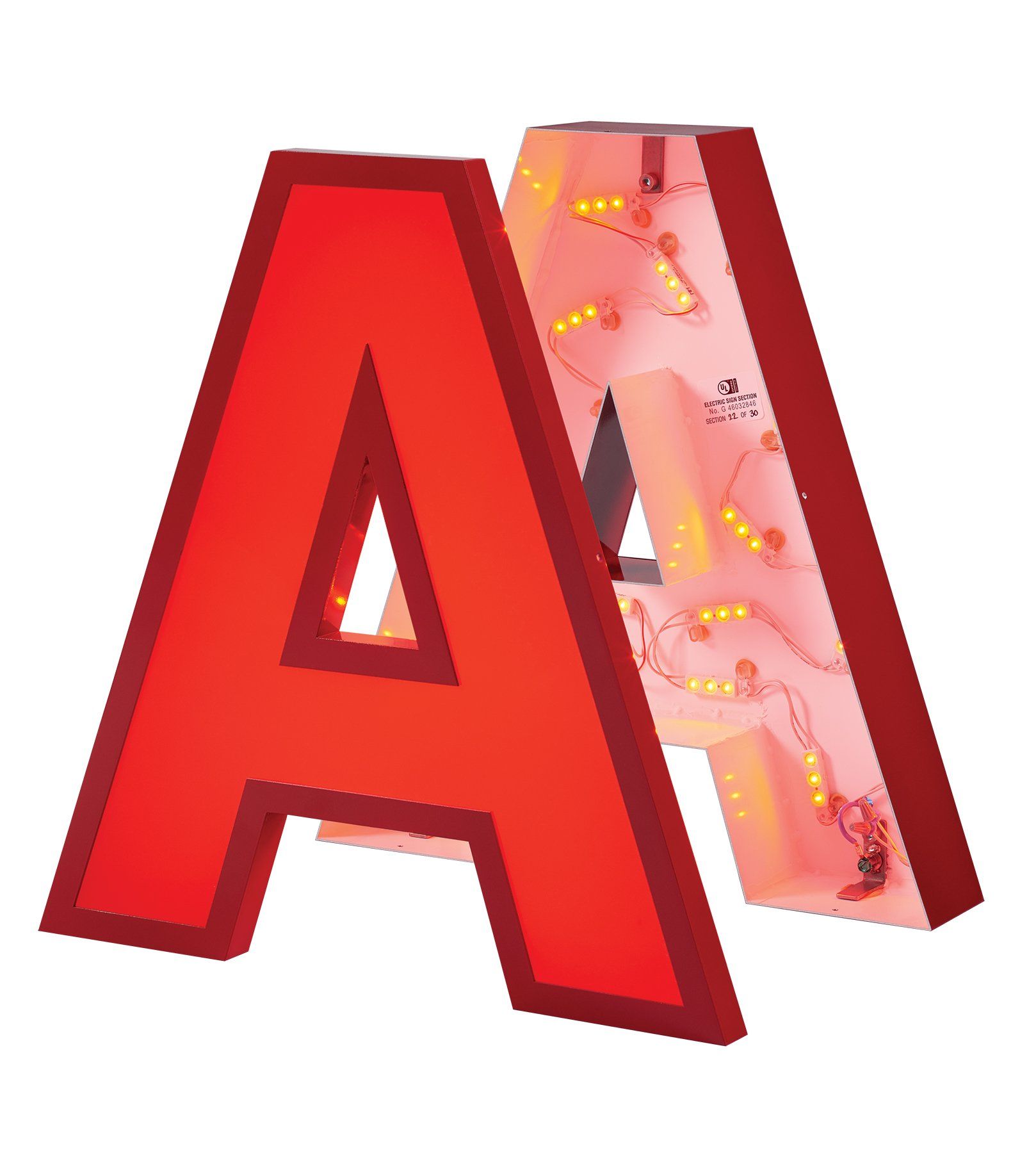 Open face lit LED letters