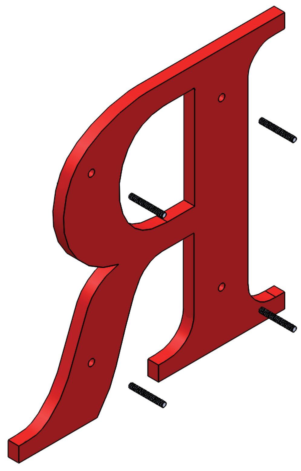 Flush mounted plastic letters with studs