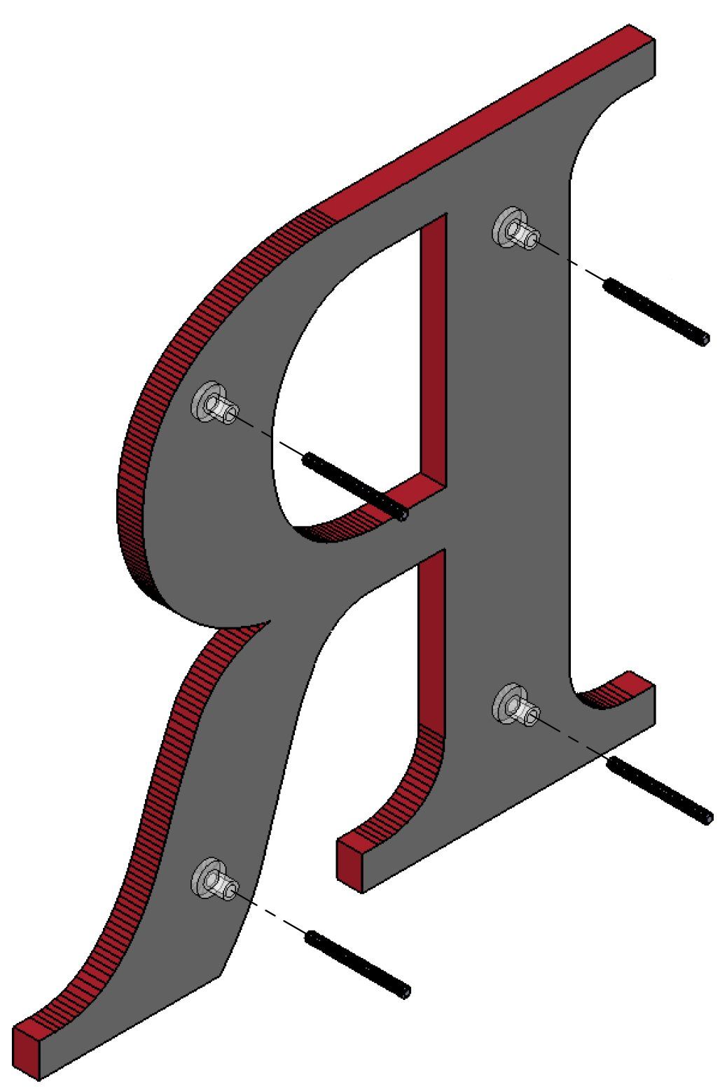 Stud Mounted plastic letters with blocks