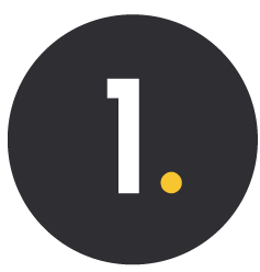 Numéro 1 à l'intérieur d'un cercle gris foncé, avec un point jaune.