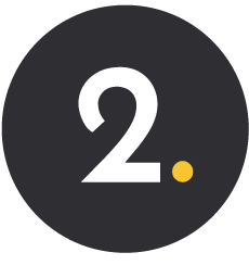 Numéro 2 en blanc sur un cercle gris foncé, avec un petit point doré.
