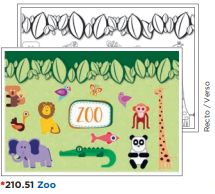 Page à colorier sur le thème du zoo et version colorée : comprend des animaux comme l'éléphant, le lion, la girafe, le panda et l'alligator.