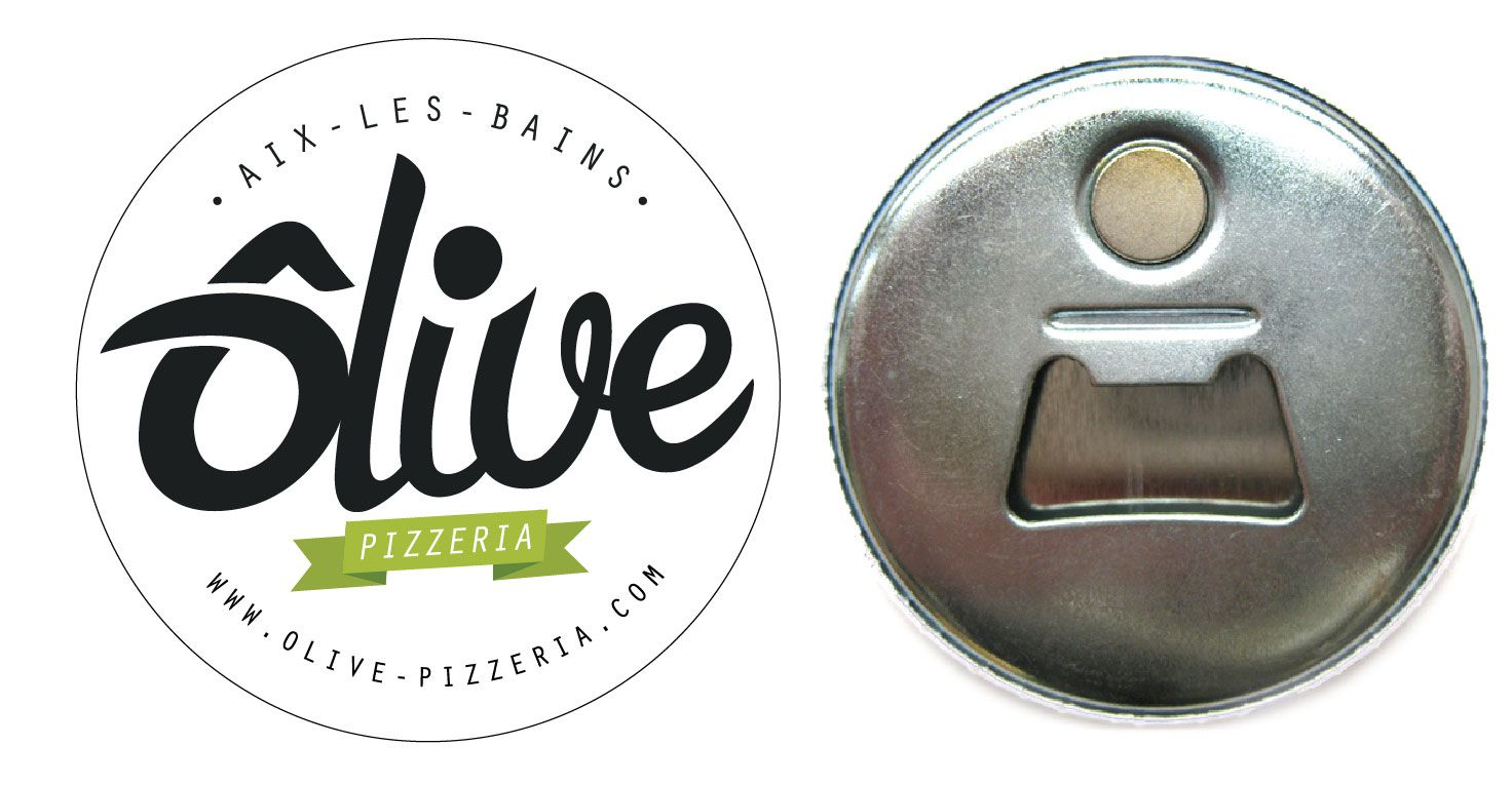 Décapsuleur au design circulaire pour la pizzeria Olive à Aix-les-Bains.