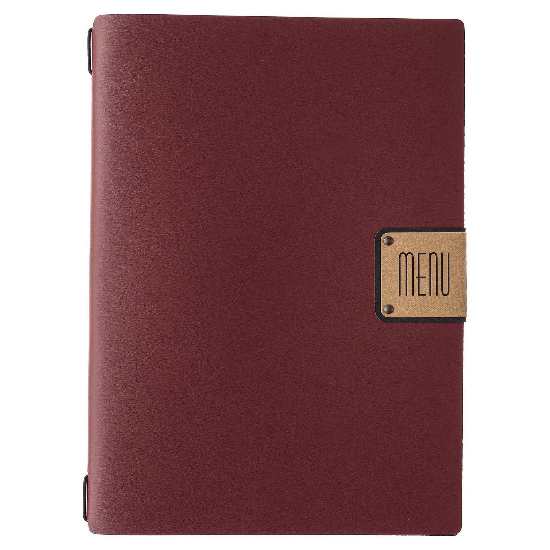 Menu en cuir bordeaux avec 