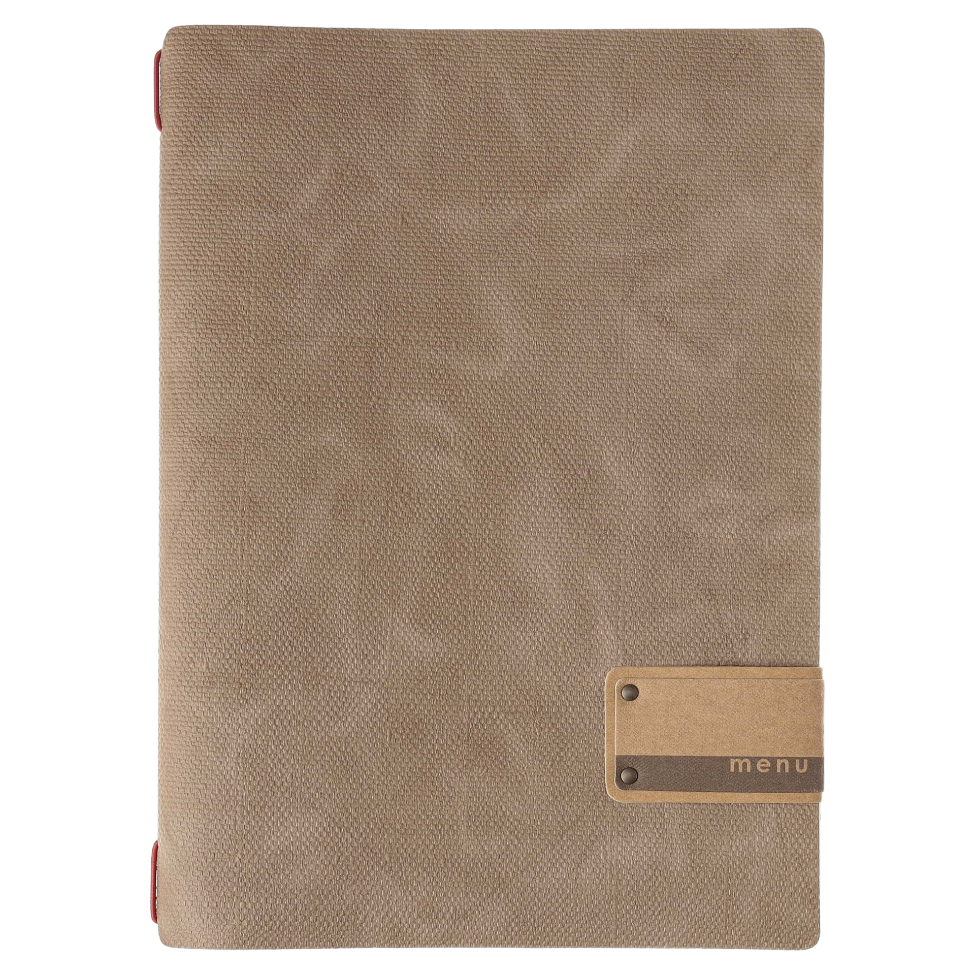 Chemise à menu en lin beige avec accent en liège et étiquette « menu ».
