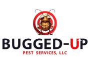Bugged-Up Pest Services logo with a cartoon bug inside a red target symbol