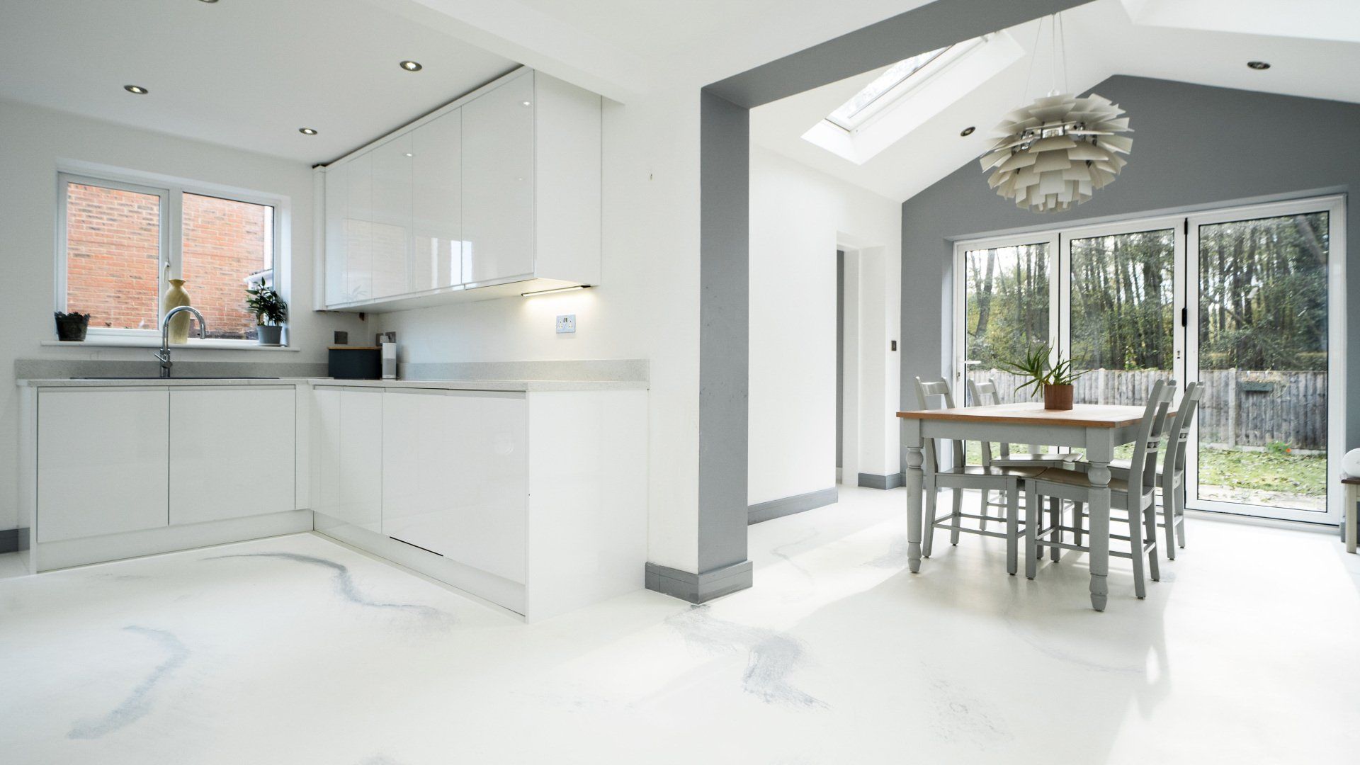 Seamless resin kitchen living area