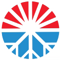 Logo circolare rosso e blu con un’esplosione di linee bianche al centro, suddiviso in segmenti a raggiera.
