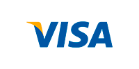 Um logotipo de visto azul e amarelo sobre fundo branco.