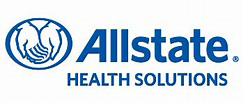 The allstate health solutions logo is blue and white with a handshake.