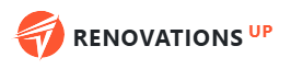 RENOVATIONS UP logo with orange circular icon and black text, plus orange “UP” text