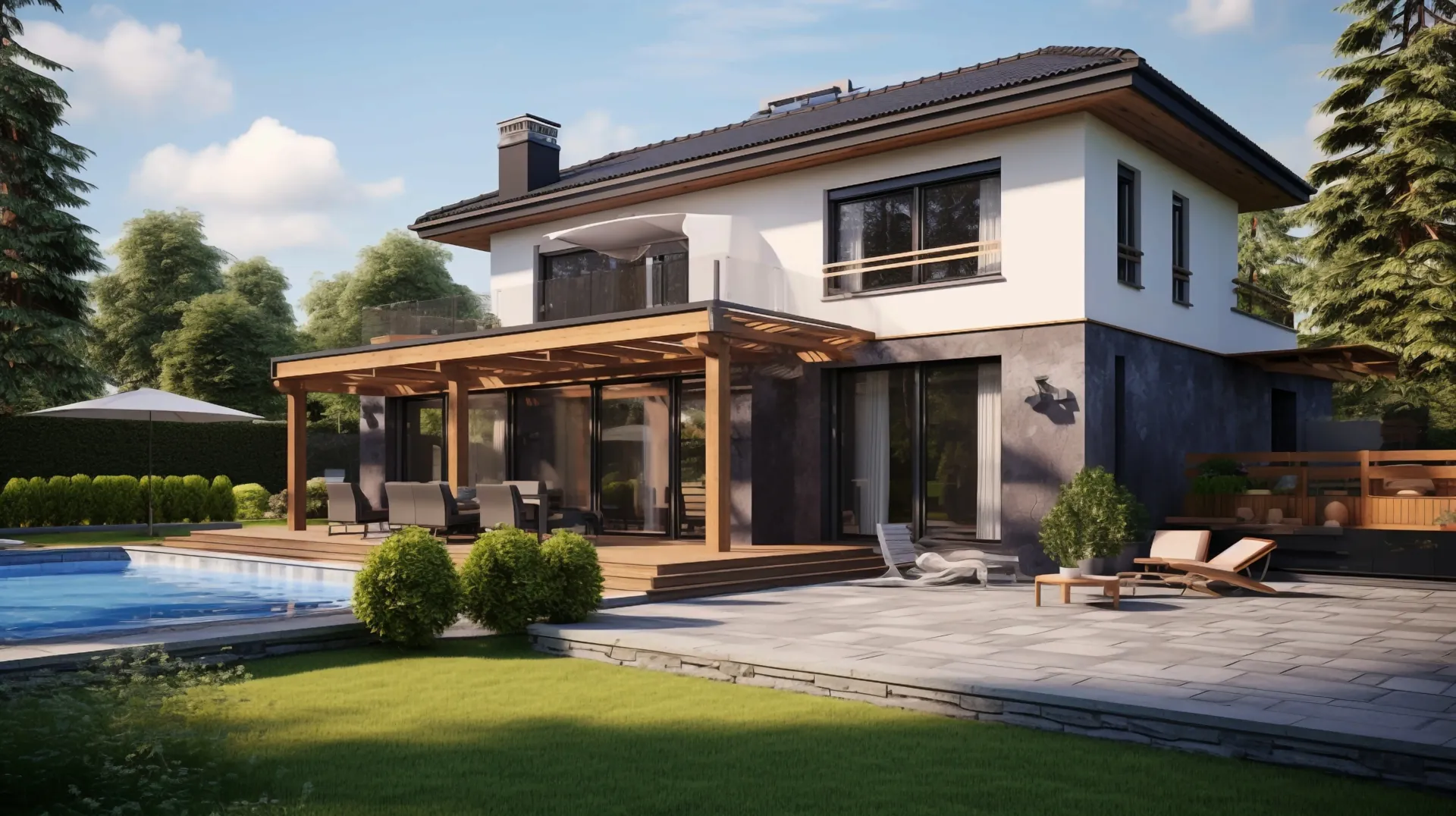 We buy Residential Property A large house with a swimming pool in the backyard