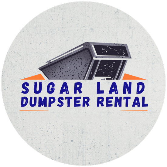 Company logo of grey dumpster with orange detail and blue wording saying