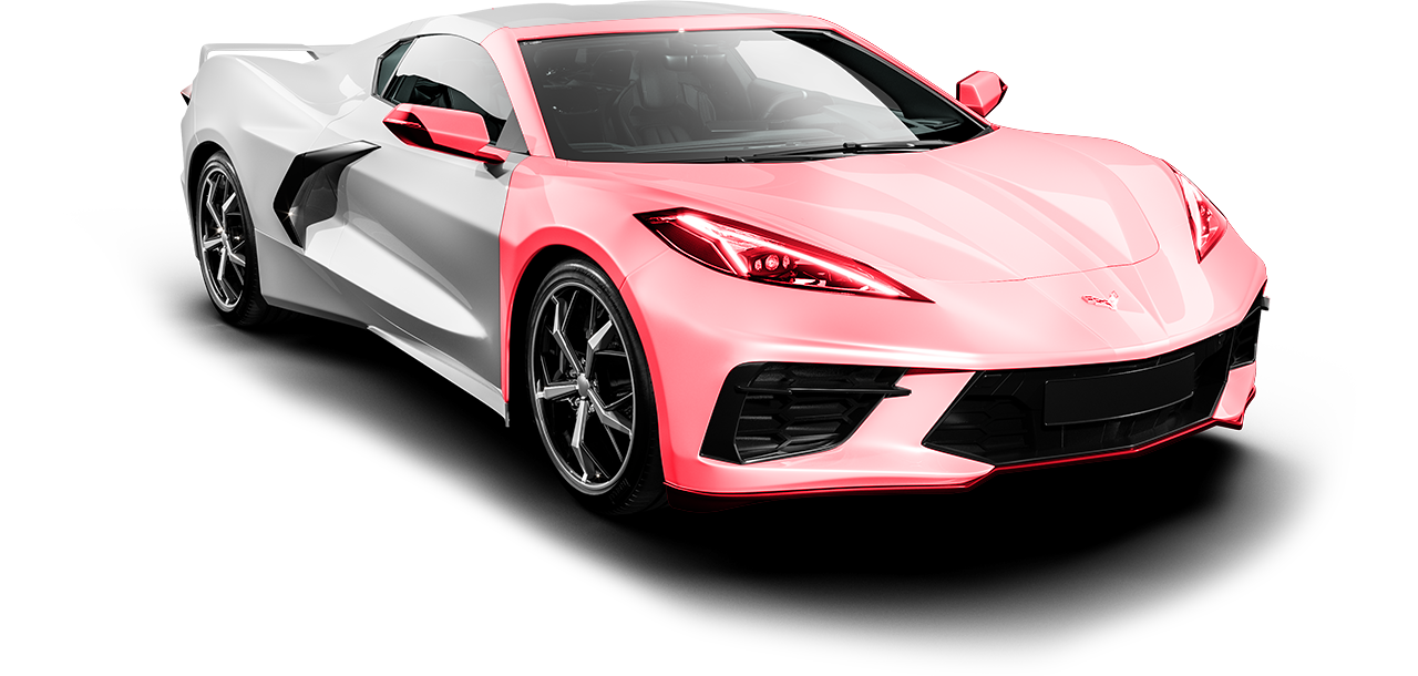 Pink and white sports car on a white background