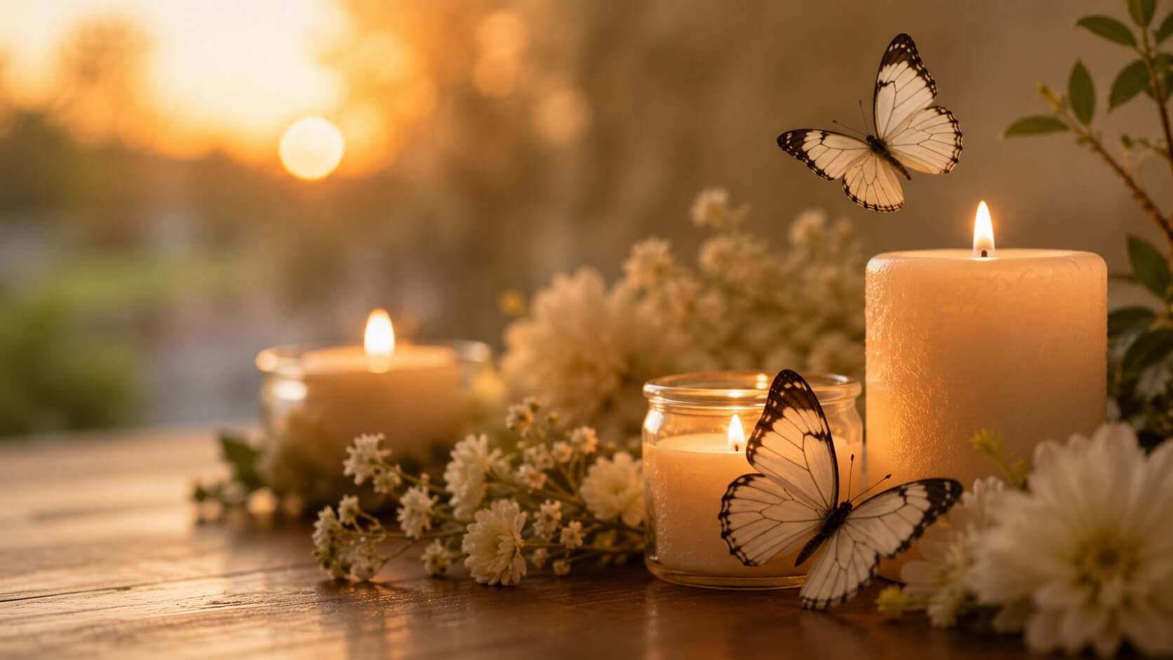 Candles, flowers, and butterflies create a peaceful tribute with cremation services in Savage, MN
