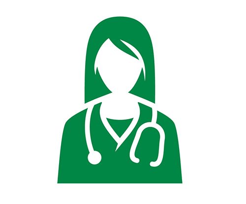 Green female doctor icon with stethoscope