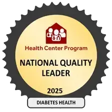 Health Center Program National Quality Leader 2025 badge for Diabetes Health with black scalloped border