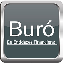 Logo for Buró De Entidades Financieras, a financial entity. Dark grey square with white text and silver trim.