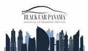 Logo for Black Car Panama with a car silhouette and a city skyline in the background.