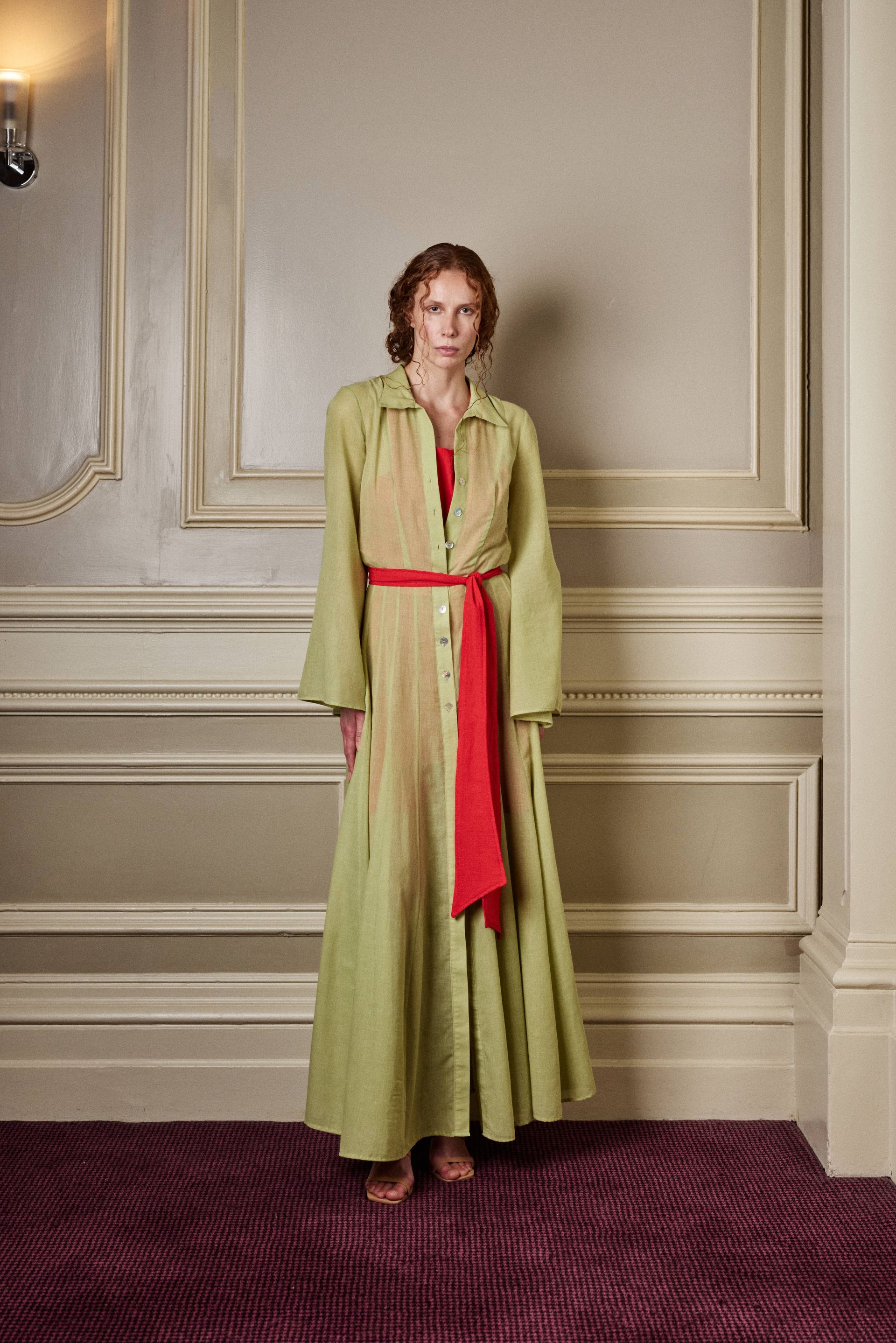 Green full-length sheer dress
