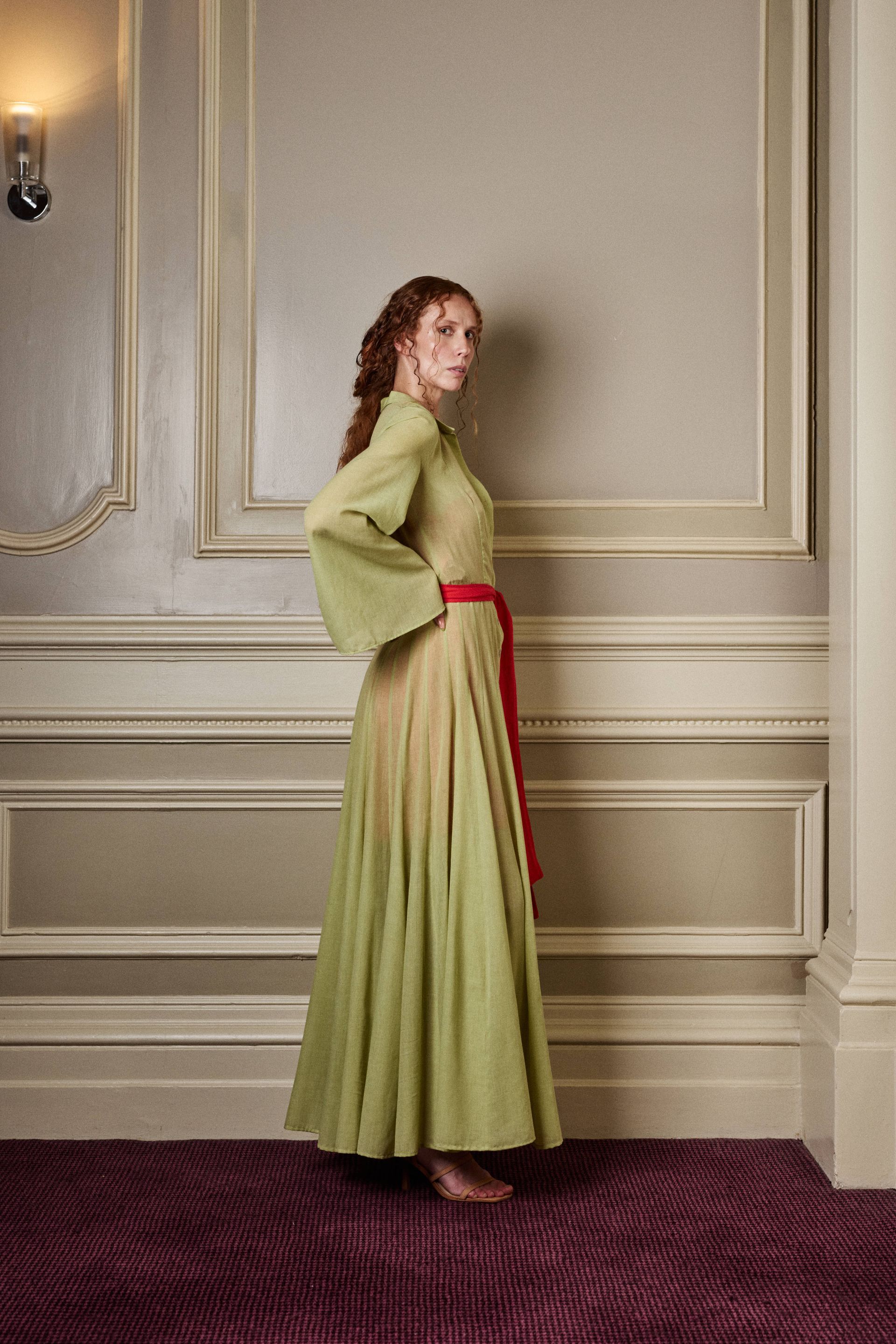 Green full-length sheer dress