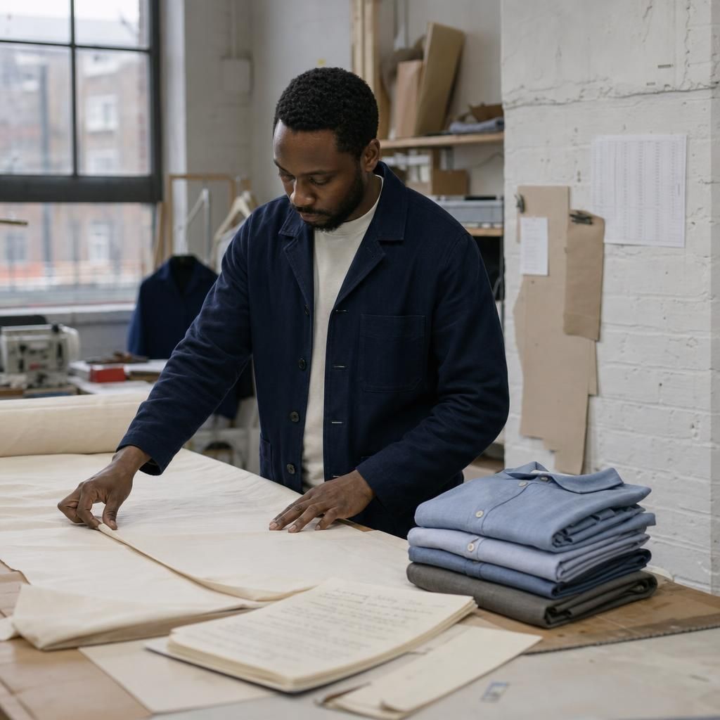 Garment worker in London tailoring workshop
