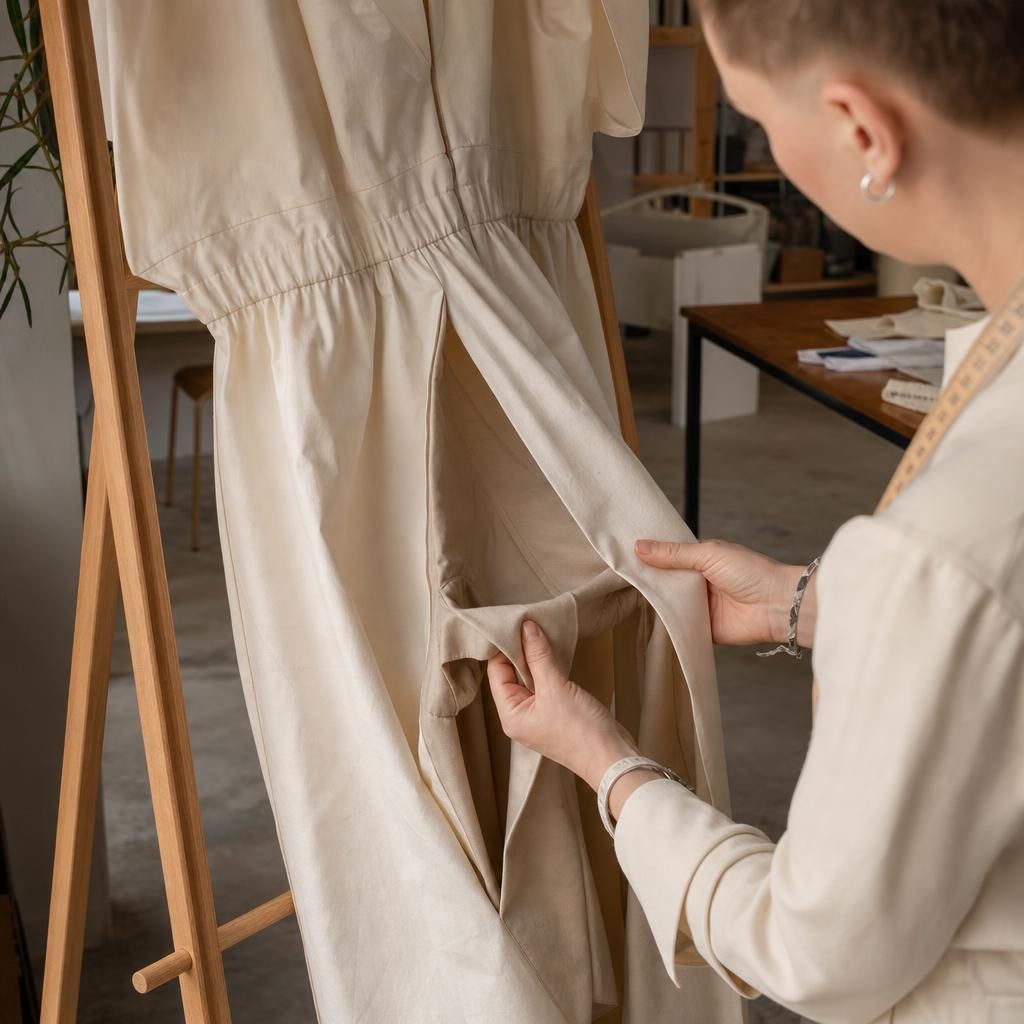 Checking fit and fabric of a gender fluid dress