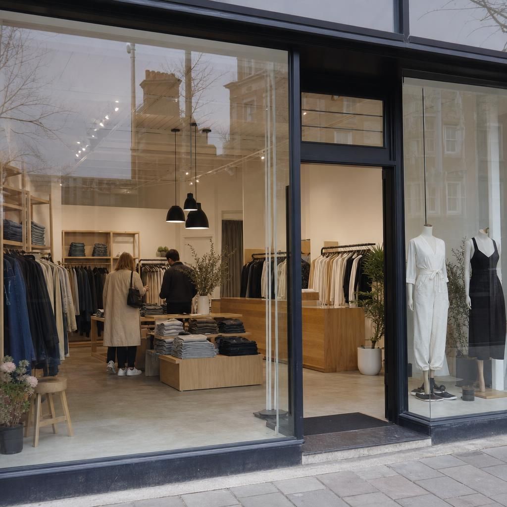 London sustainable shop interior with organized clothing rails
