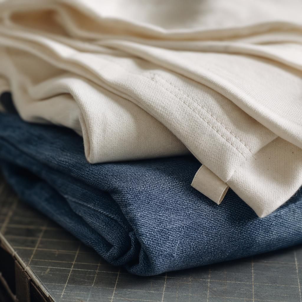 Close-up of organic cotton and recycled denim fabric
