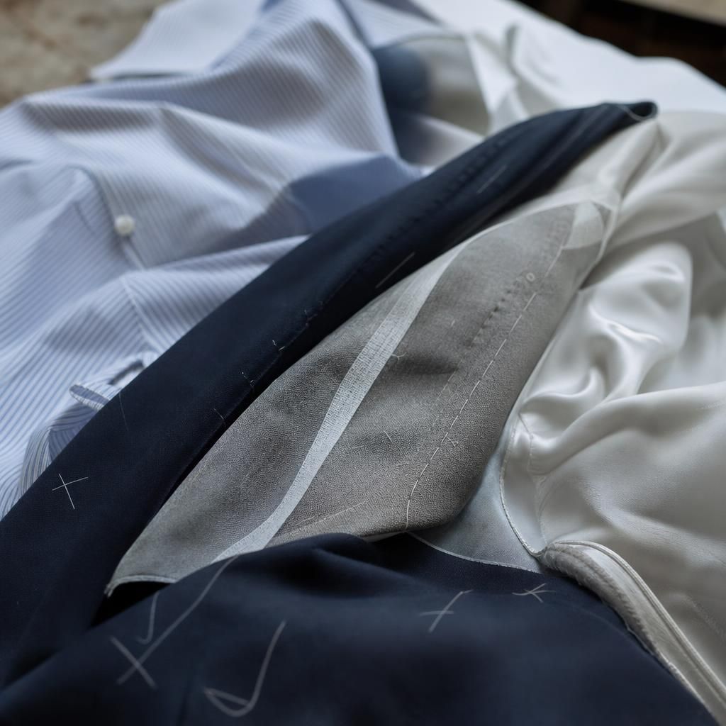 Layered fabrics with contrasting textures on a studio table