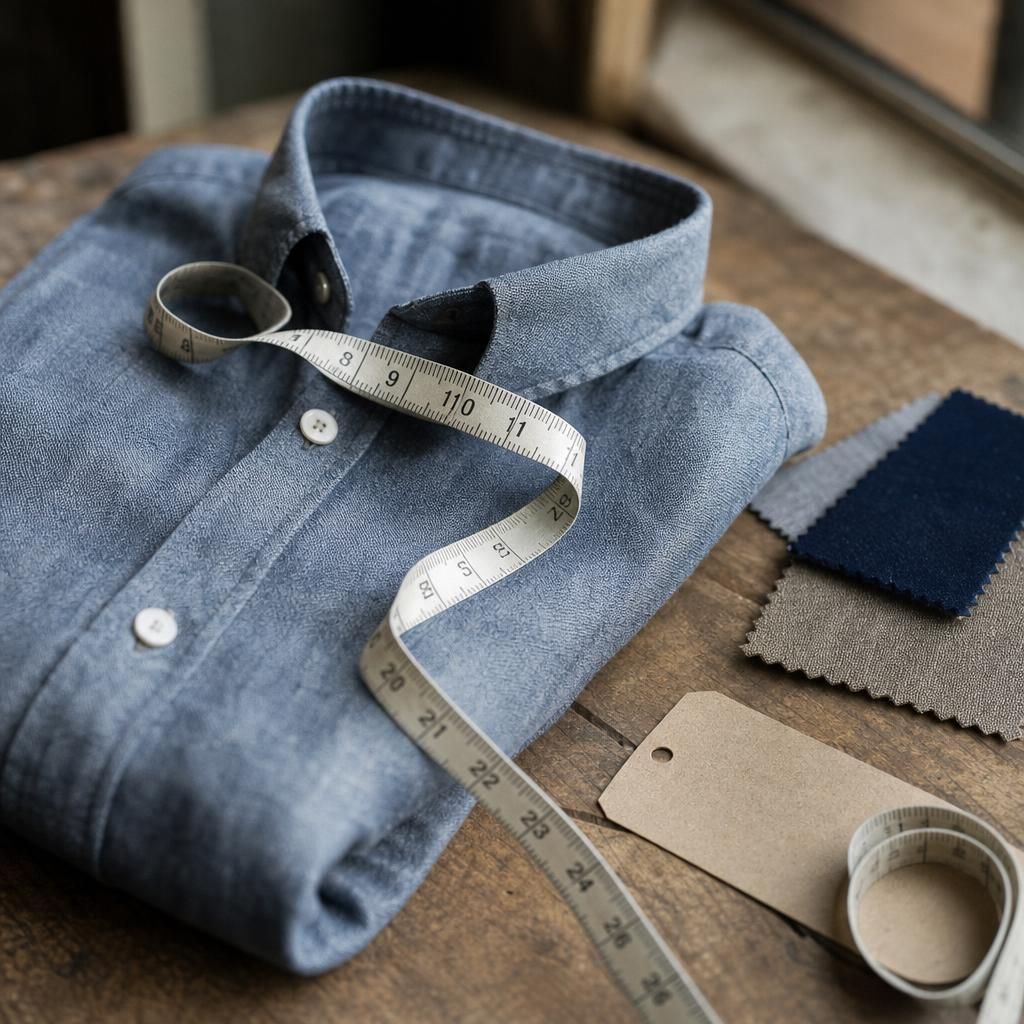 Measuring tape and folded shirt with fabric swatches