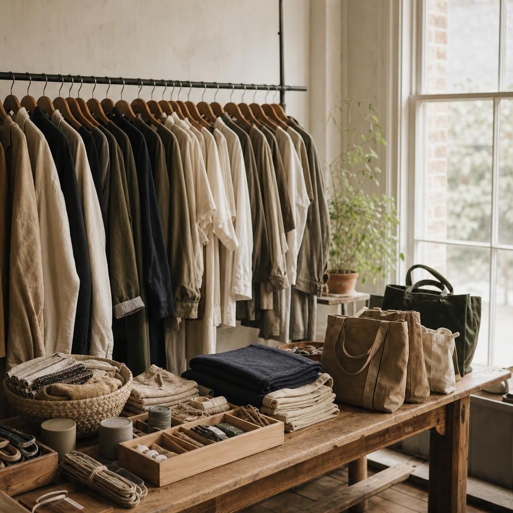 Neutral clothing rail in a sustainable fashion studio