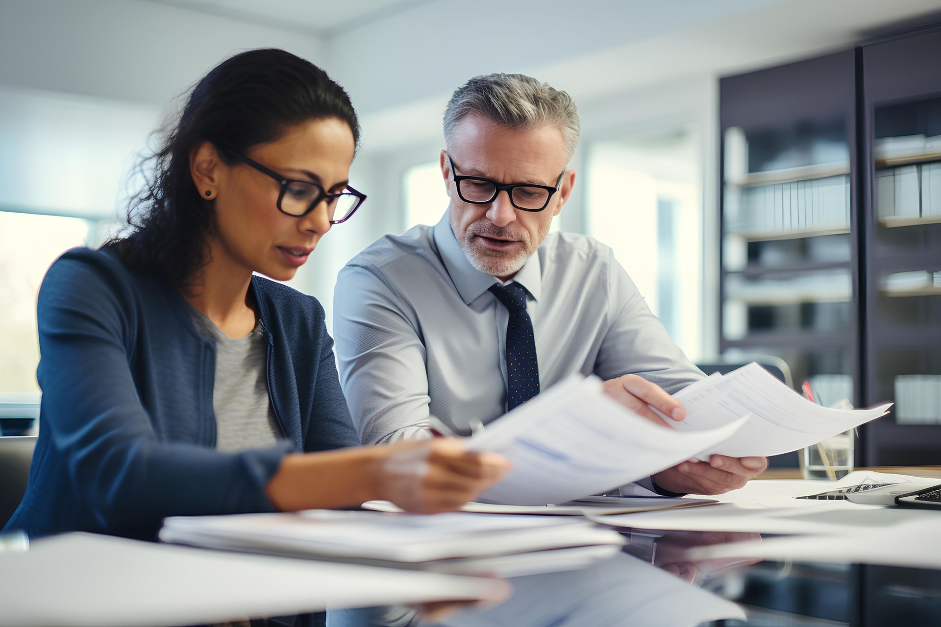 business owners looking over unpaid invoices