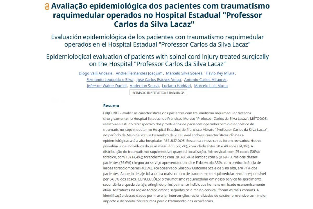 Avaliação epidemiológica dos pacientes com traumatismo raquimedular operados no Hospital Estadual