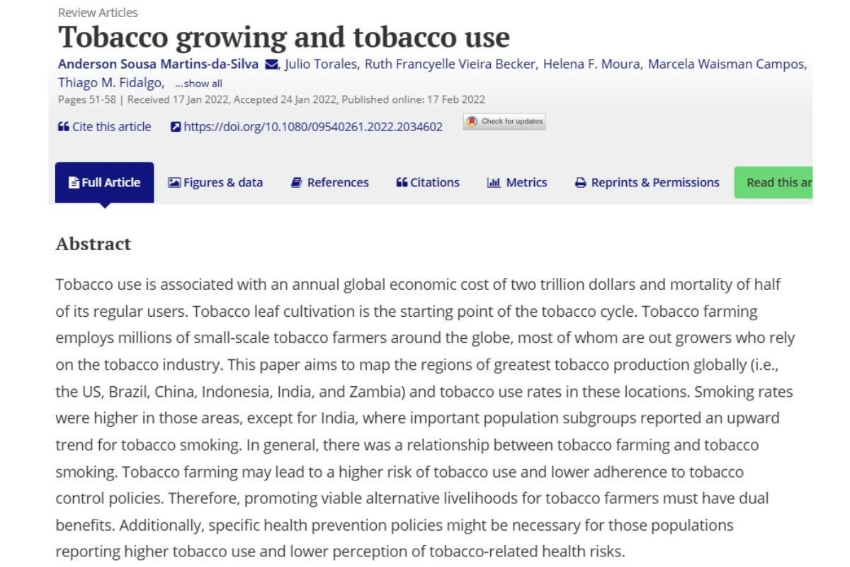 Tabagismo e cultivo de tabaco: o que observamos sobre essa relação