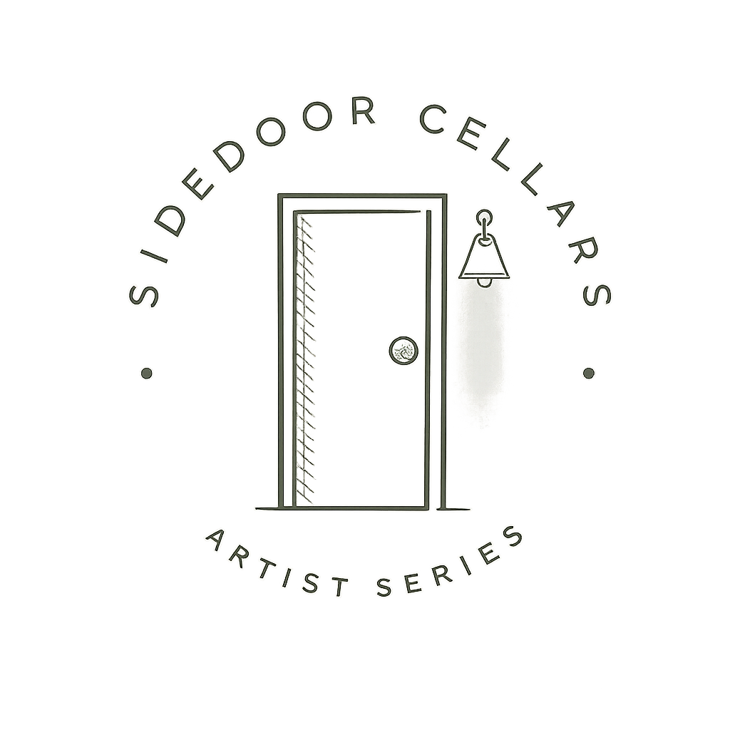 Sidedoor Cellars artist series logo with open doorway and hanging lamp in a circular design