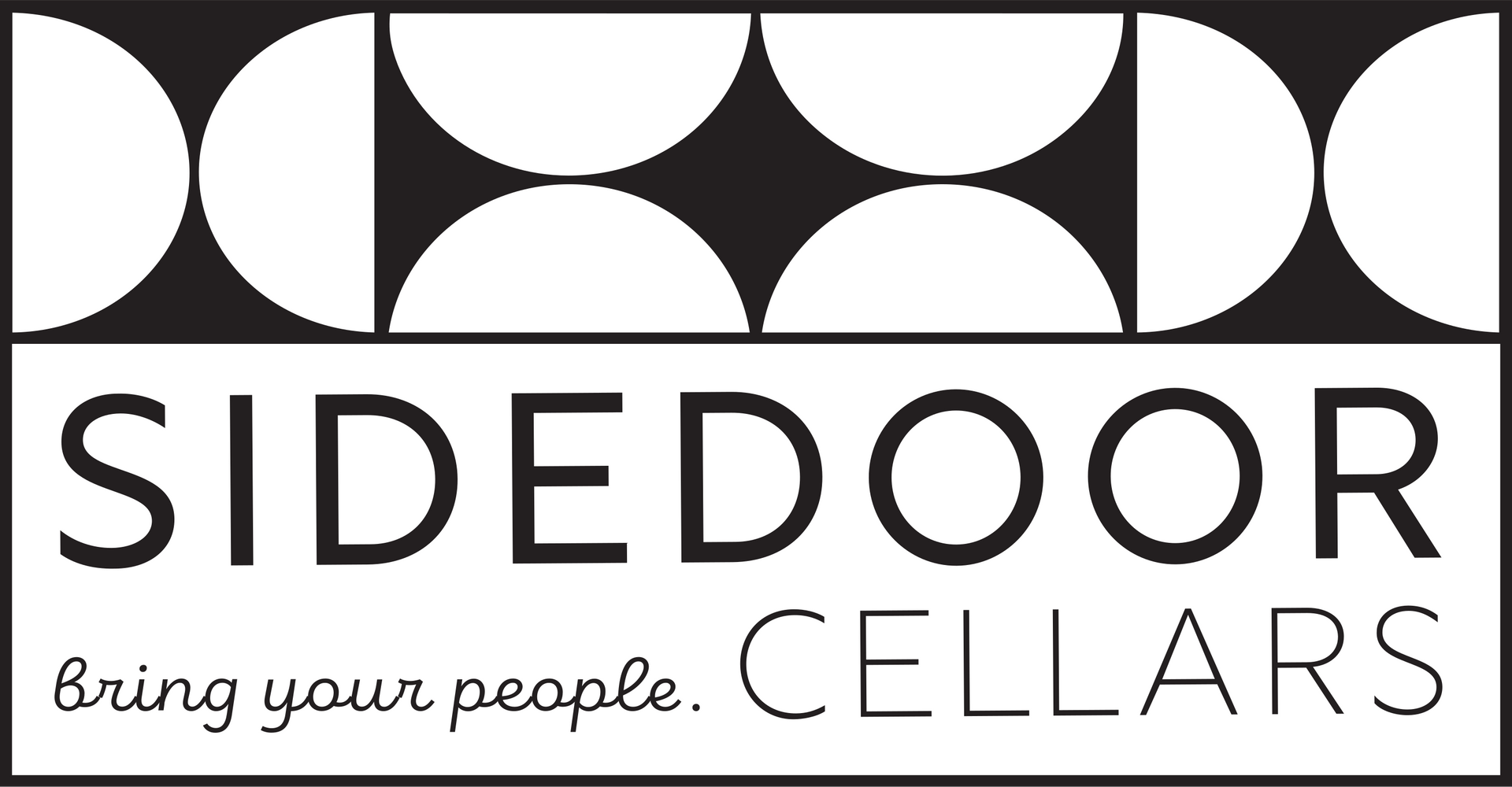 Sidedoor Cellars logo with circular black-and-white design and slogan “Bring your people.”