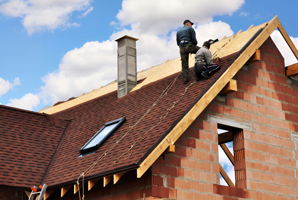 Two Men Are Working on the Roof of a House — Goonellabah Roof Tilers in Mullumbimby, NSW