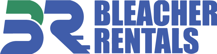 Bleacher Rentals logo with blue and green stylized “BR” and blue company name on white background