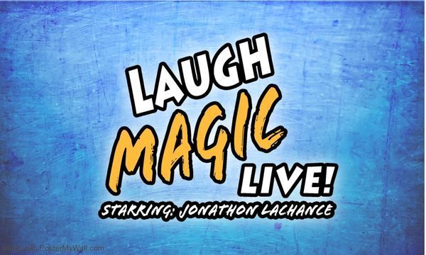 Blue promotional graphic reading “Laugh Magic Live!” with “starring Jonathan Pachance” below.