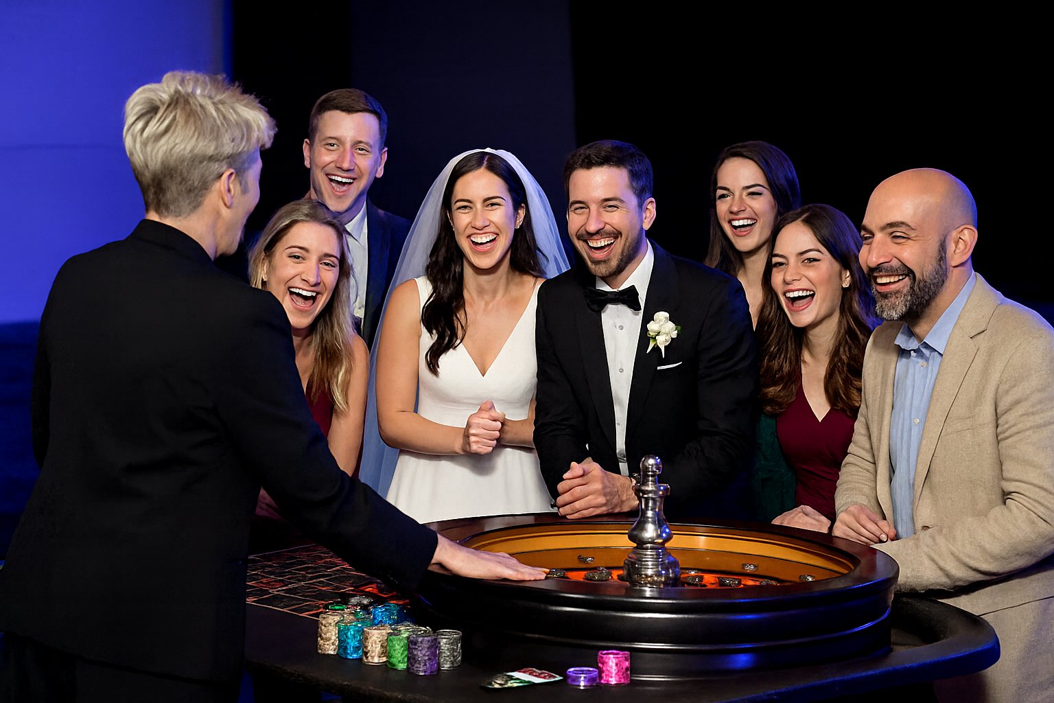 Ace Party Roulette with Wedding Guests and Bride and Groom